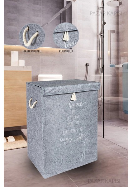 2'li Keçe Kapaklı Mega Çamaşır Sepeti Seti Bej Gri fırsatları