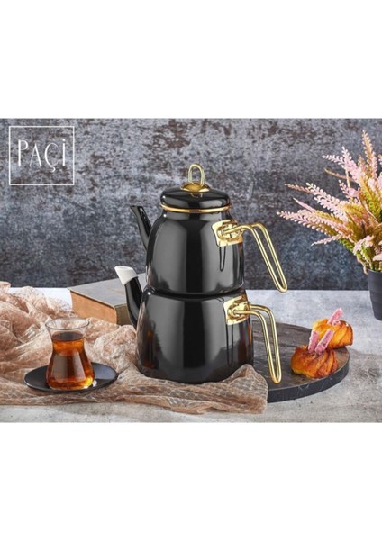 Şık Siyah Emaye Çaydanlık Takımı, Kaliteli ve Elegant Tasarım