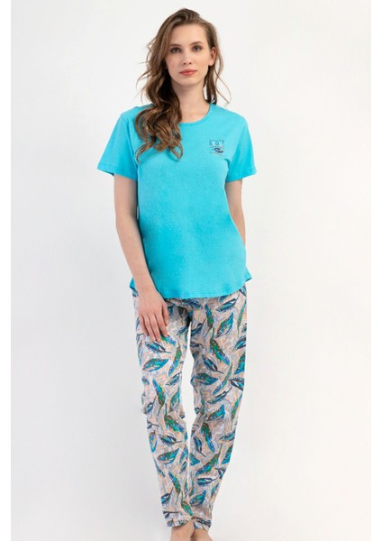 Pamuklu Kadın Büyük Beden Kısa Kol Pijama Takım , 408213
