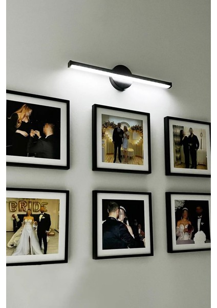 Yapışkanlı 9V Pilli LED Siyah-Beyaz Duvar Aydınlatma, 34 cm Tablo ve Ayna Üstü Dekor