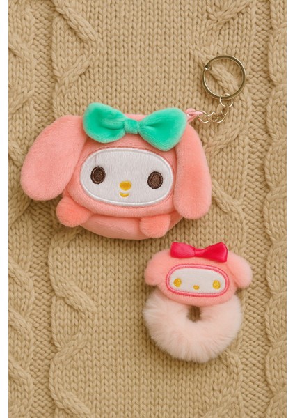 Sevimli Peluş Cüzdan & Saç Tokası Seti – My Melody Tasarımı