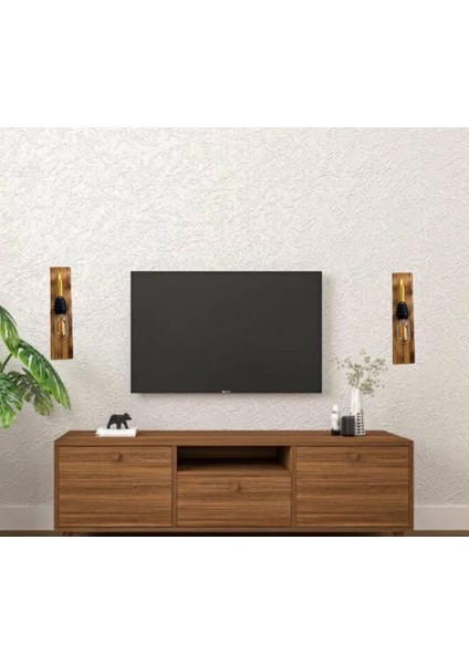 Doğal Ahşap ve Bronz Detaylı Modern Aplik, Şık ve Zarif Tasarım modelleri