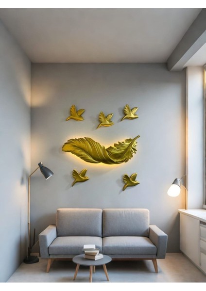 Altın Tüy ve Kuş Detaylı Büyük Aplik Süsü, 83X30CM, Kuş 19X23CM fiyatları