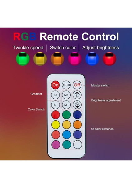 Renkli Duvar Aplikleri, 2’li LED Oda Dekoru, Kısılabilir, Uzaktan Kumanda, Şarjlı