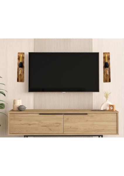 Kahverengi Ahşap ve Bronz Aplik, Şık 2'li Set fiyatları