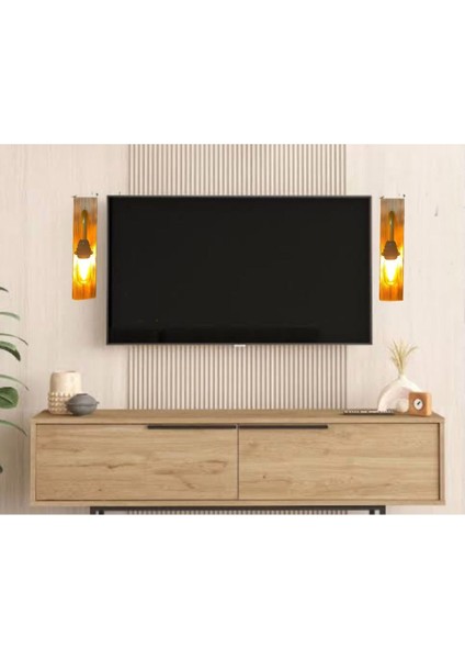Kahverengi Ahşap ve Bronz Aplik, Şık 2'li Set modelleri