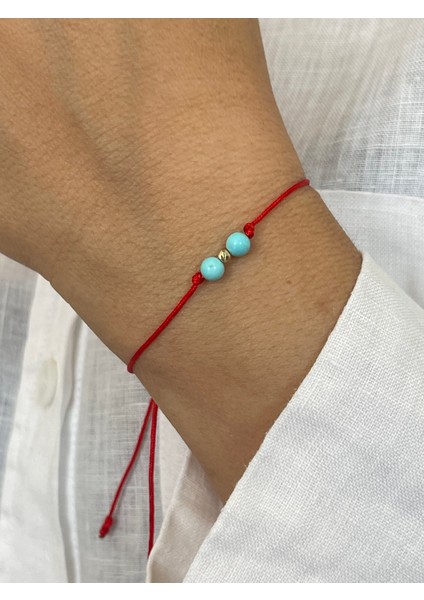 14 Ayar Altın Dorika Detaylı Natural Firuze Taşlı Zarif Altın Bileklik