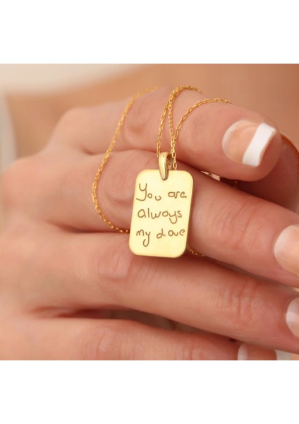 925 Ayar Gümüş El Yazısı Dikdörtgen Plaka Kolye