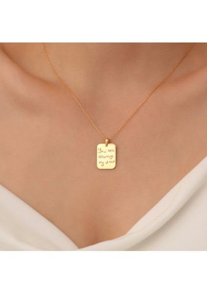 925 Ayar Gümüş El Yazısı Dikdörtgen Plaka Kolye modelleri