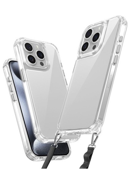 iPhone 15 Prokılıf Boyun Askılı ve Askı Aparatlı Şeffaf Spock Silikon Kapak