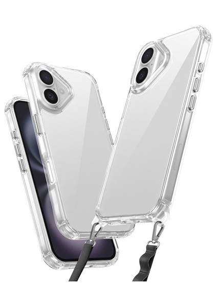 iPhone 16 Pluskılıf Boyun Askılı ve Askı Aparatlı Şeffaf Spock Silikon Kapak