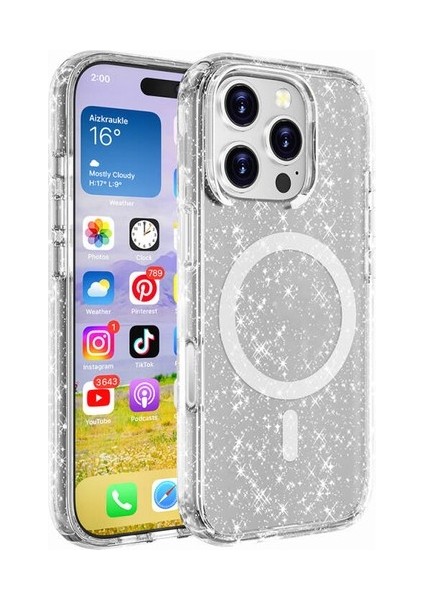 iPhone 16 Pro Kılıf Işıltılı ve Magsafe Özellikli Starsafe Premium Kapak