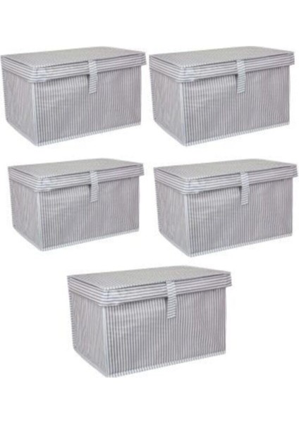 5'li Gri Kapaklı Çok Amaçlı Hurç ve Kutu Seti, 40X30X26 cm