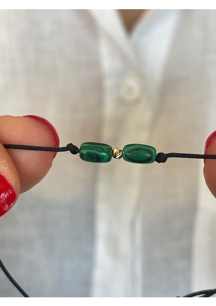 14 Ayar Altın Dorika Detaylı Doğal Malahit Taşlı Minimal Tasarım Altın Bileklik fiyatları