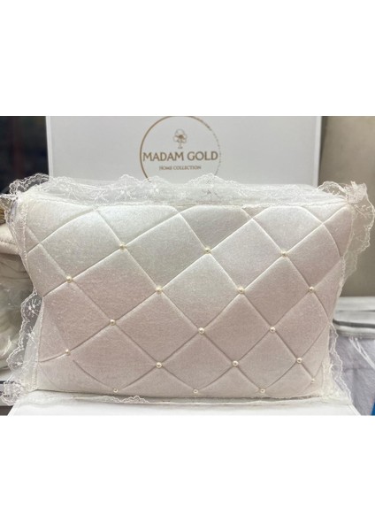 Ekru Kadife Inci Işlemeli Güpürlü 3'lü Set, Şık ve Zarif Seçenekler. modelleri