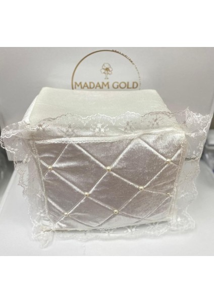 Ekru Kadife Inci Işlemeli Güpürlü 3'lü Set, Şık ve Zarif Seçenekler. fırsatları