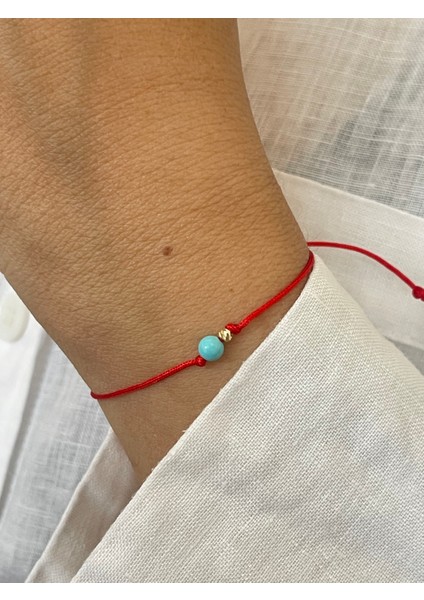 14 Ayar Altın Dorika Detaylı Doğal Firuze Taşlı Zarif Altın Bileklik