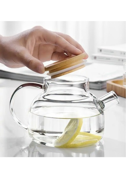 Bambu Kapaklı Borosilikat Cam Demlik 1000ML, Şık ve Kullanışlı Çay Demleme Seti fiyatları