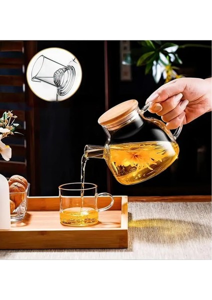Bambu Kapaklı Borosilikat Cam Demlik 1000ML, Şık ve Kullanışlı Çay Demleme Seti fırsatları