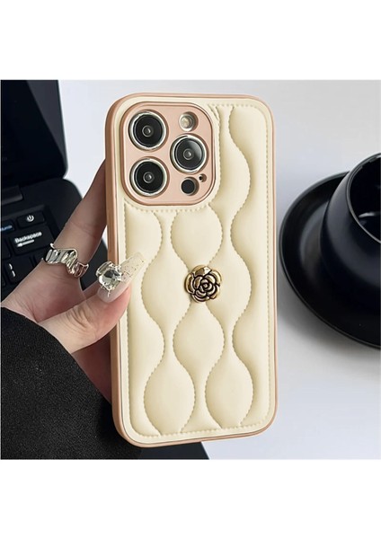 Apple iPhone 14 Pro Uyumlu Kılıf Zebana Camellia Deri Kılıf Bej
