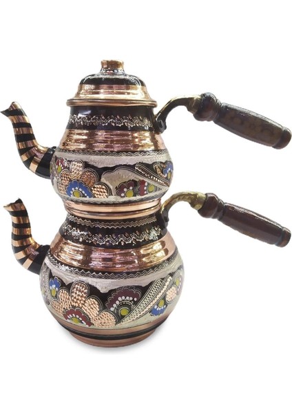 El Işi Bakır Çaydanlık, Ahşap Kulplu, Küçük Boy, El Yapımı, Şık Tasarım