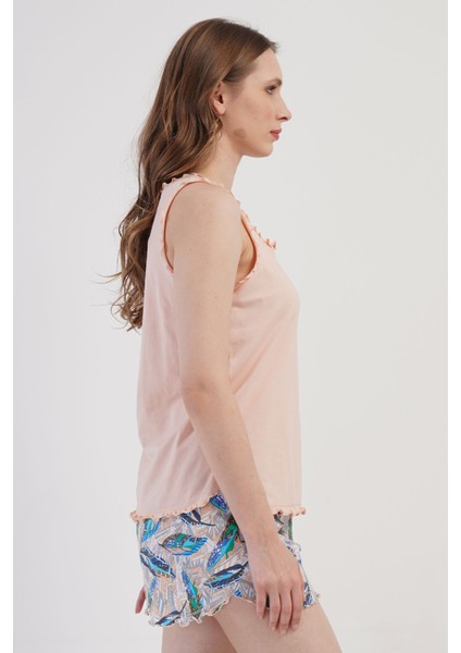 Pamuklu Kadın Büyük Beden Genıs Askılı Şortlu Pijama Takım , 408217 modelleri