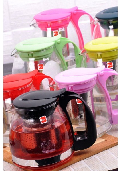 1250 ml Cam Demlik Süzgeçli, Asorti Beyaz, Şık ve Dayanıklı Çay Demliği