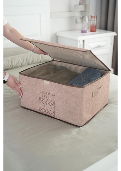 Bej Keçe Kapaklı Maxi Kutu 47X37X24 Cm, Şık ve Kullanışlı Depolama Çözümü modelleri