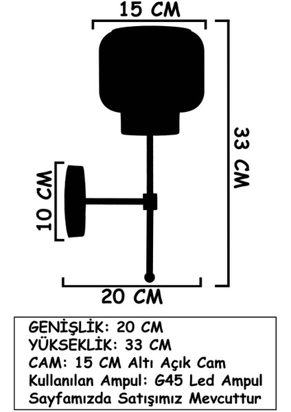 Kama Siyah Gold Füme Camlı Modern Aplik Işıklandırma Parçası