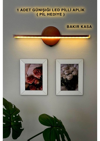 Kendinden Yapışkanlı Pilli Aplik, Duvar Işığı, Tablo Aydınlatma, Bakır Renk