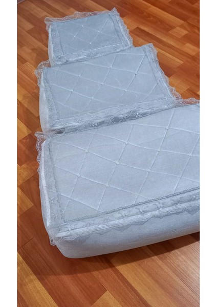 Kadife Incili Güpürlü 3'lü Bohça Seti, Nişan ve Gelinlik Için Şık ve Zarif