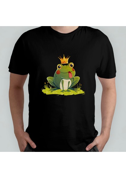 Kurbağa Prens Unisex %100 Pamuklu Bisiklet Yaka T-Shirt Model 3
