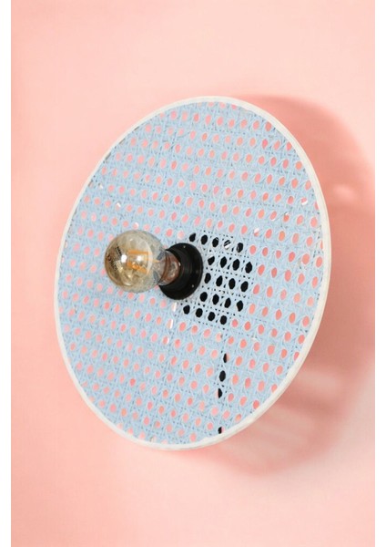 Pastel Mavi Bambu Yuvarlak Duvar Aydınlatması, Iç Mekan Dekoru, 35 cm