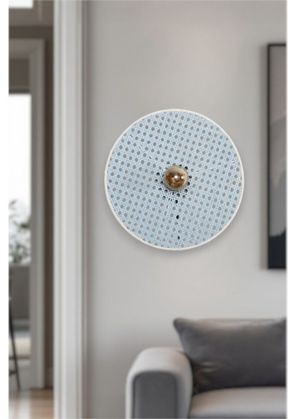 Pastel Mavi Bambu Yuvarlak Duvar Aydınlatması, Iç Mekan Dekoru, 35 cm