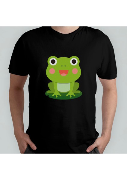 Sevimli Kurbağa Unisex %100 Pamuklu Bisiklet Yaka T-Shirt Model 4