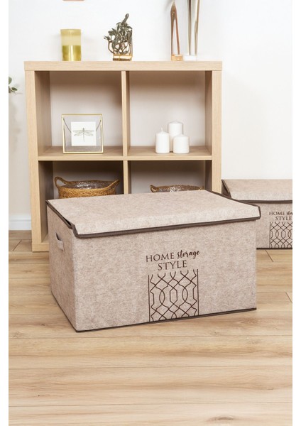 Keçe Kapaklı Mega Plus Kutu Hurç, Organizer, 57X41X31CM, Krem Renk