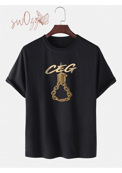 Ceg Baskılı Regulat Fit Siyah Tişört – Erkek & Unisex Streetwear 2025 Yeni Albüm Özel Tasarım
