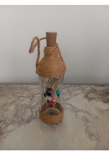 Çok Renkli Ledli Hasır Ip Desenli Bahçe Balkon Dekoratif Cam Fanus Lamba