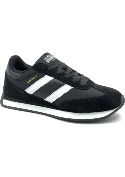 101-24985-M Santiago Deri Sneaker Erkek Spor Ayakkabı Siyah-Beyaz