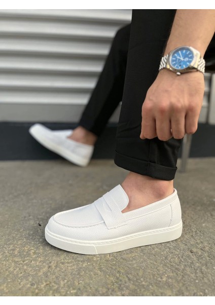 JY180 Estilo x Bağcıksız Cilt Erkek Günlük Spor Klasik Ayakkabı Cbt - Beyaz
