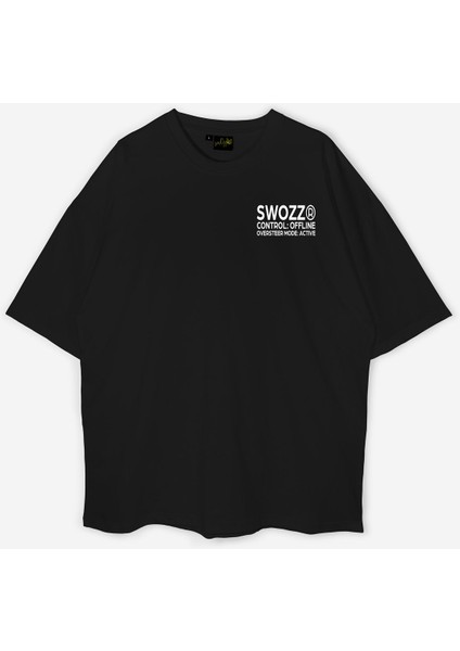 Siyah Regular Fit Erkek Tişört – Oversteer Syndicate Tasarımı | Swozz Gece Yarışı Koleksiyonu