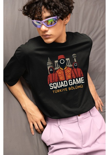 Squad Game Türkiye Bölümü - Siyah Unisex Regular Tişört | Minimal Ön Baskılı Tasarım