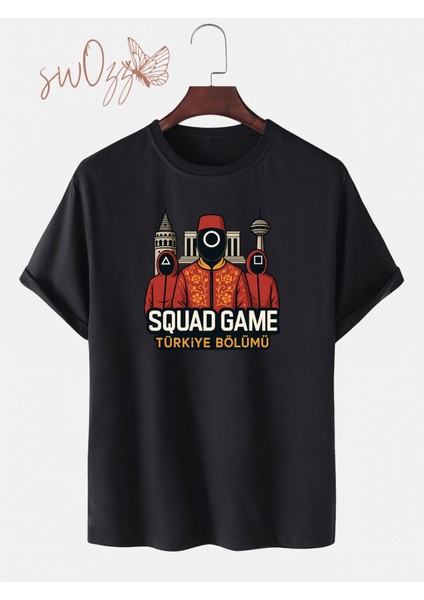 Squad Game Türkiye Bölümü - Siyah Unisex Regular Tişört | Minimal Ön Baskılı Tasarım