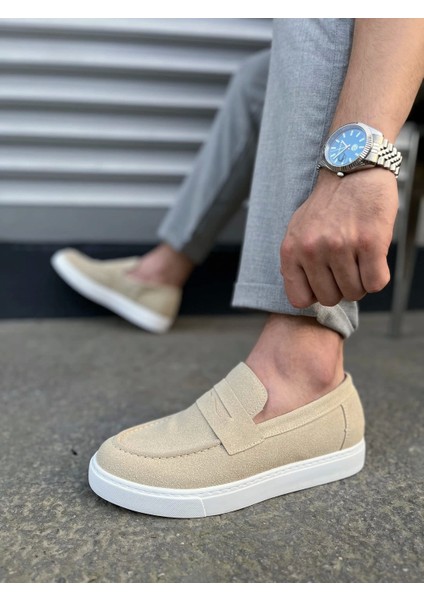 JY180 Estilo x Bağcıksız Süet Erkek Günlük Spor Klasik Ayakkabı Sbt - Krem