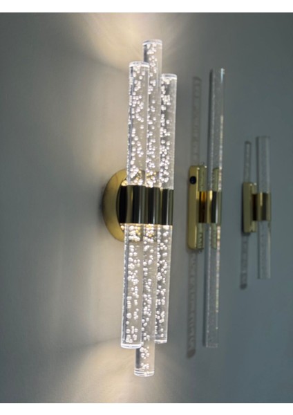 Şık ve Modern 51 cm LED Duvar Aplik, Zarif Altın Renkli, Pil ile Çalışır