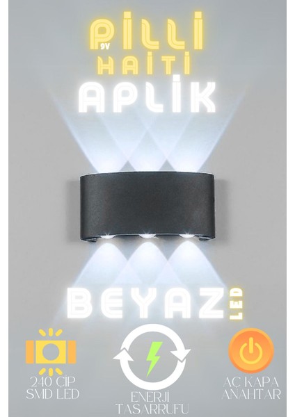 Pilli Siyah Kasa Haiti Aplik, Banyo ve Salon Için Şık LED Aydınlatma