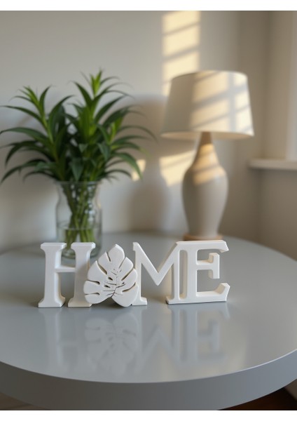 Yaprak Desenli Home Yazısı Dekoratif Obje - Biblo - Dekor indirimleri