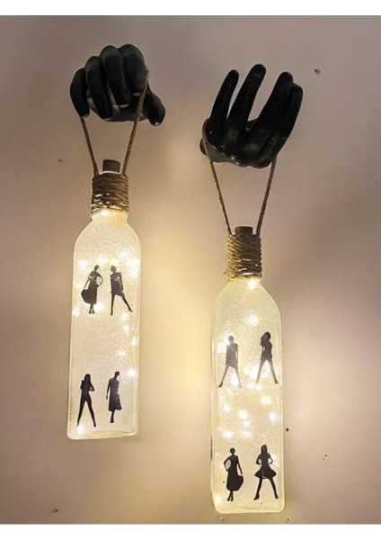 El Figürlü LED Duvar Lambası, Buzlu Cam Şişe Aydınlatma, El Yapımı Dekor fiyatları