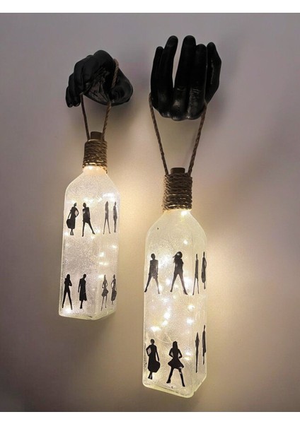 El Figürlü LED Duvar Lambası, Buzlu Cam Şişe Aydınlatma, El Yapımı Dekor modelleri