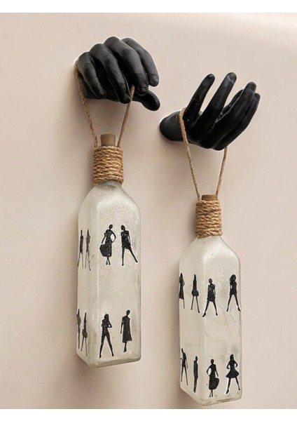 El Figürlü LED Duvar Lambası, Buzlu Cam Şişe Aydınlatma, El Yapımı Dekor fırsatları